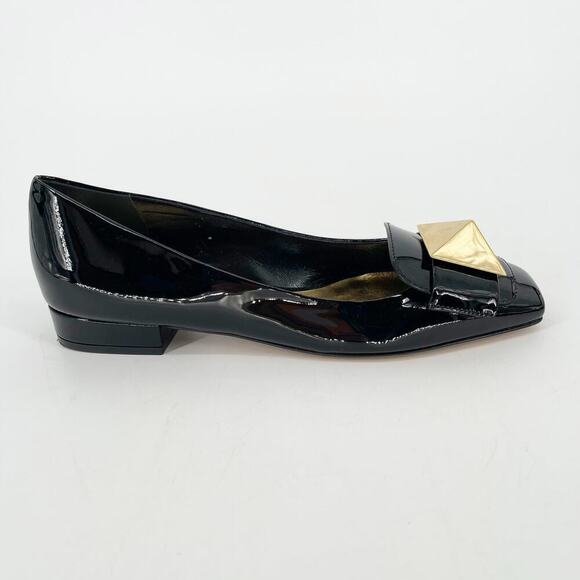 Valentino Black Patent Leather One Stud Square Toe Ballet Flat size EU 38 - Picture 3 of 13